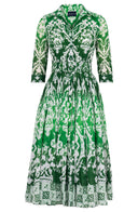 Aster Dress Shirt Collar 3/4 Sleeve Midi Length Cotton Musola (Impero Ombre)