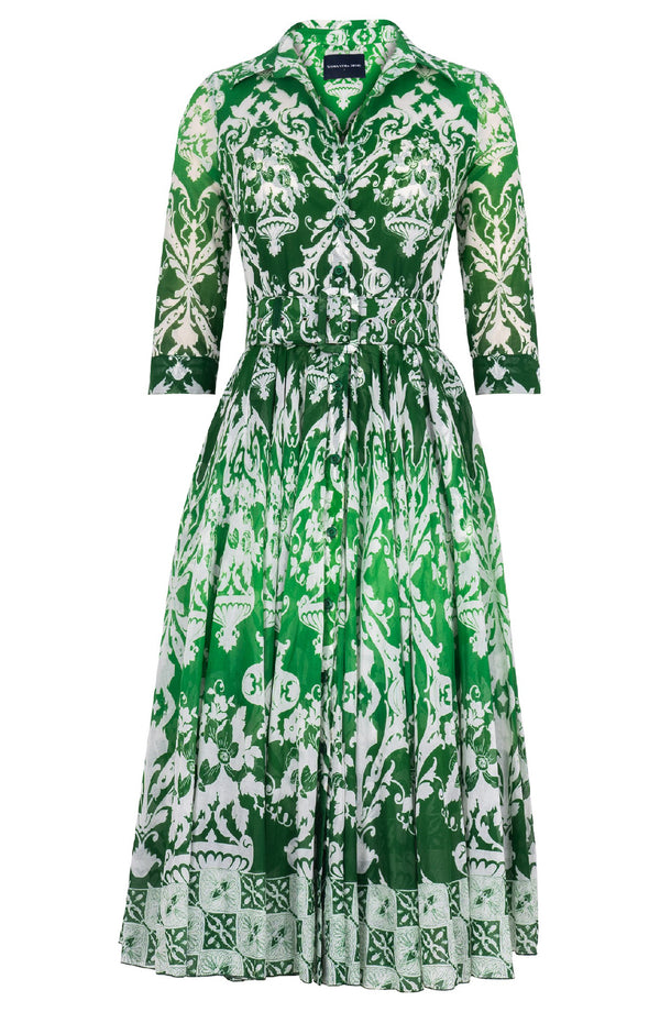 Aster Dress Shirt Collar 3/4 Sleeve Midi Length Cotton Musola (Impero Ombre)