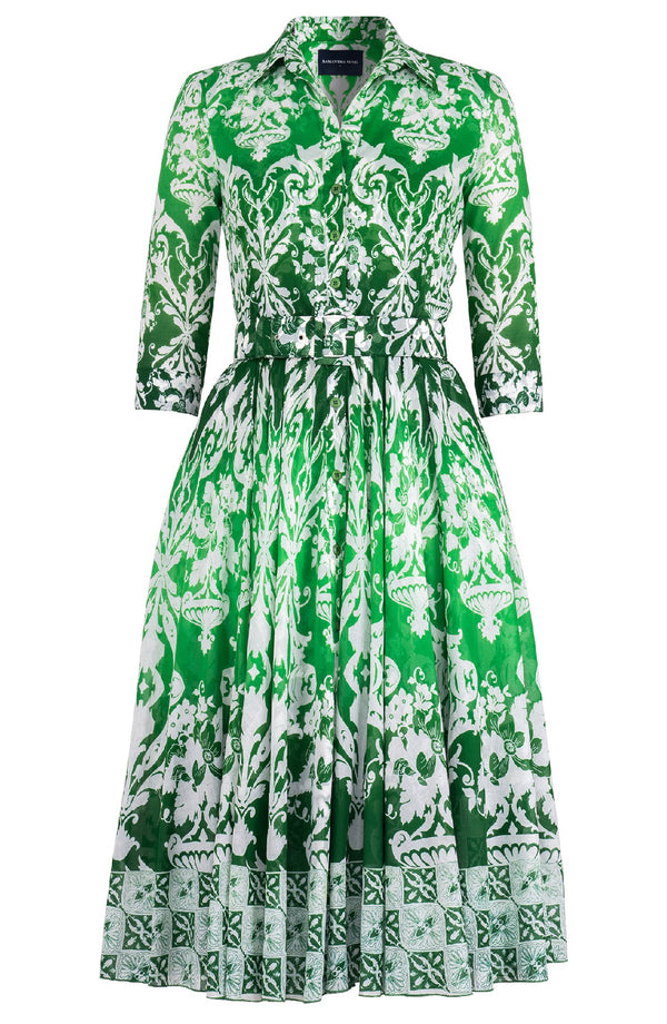 Aster Dress Shirt Collar 3/4 Sleeve Midi Length Cotton Musola (Impero Ombre)