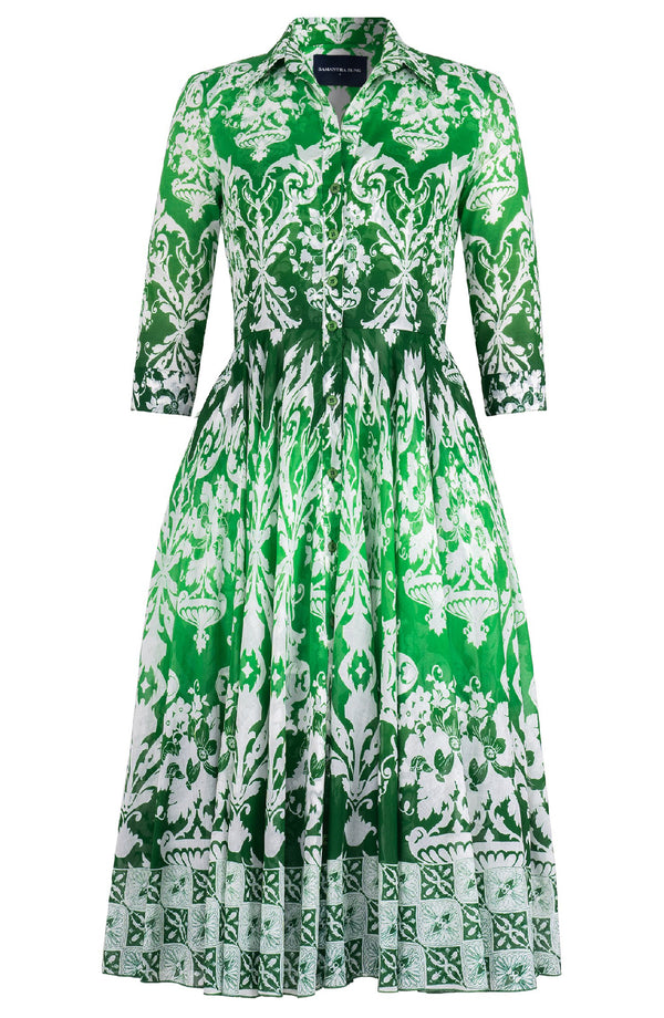 Aster Dress Shirt Collar 3/4 Sleeve Midi Length Cotton Musola (Impero Ombre)