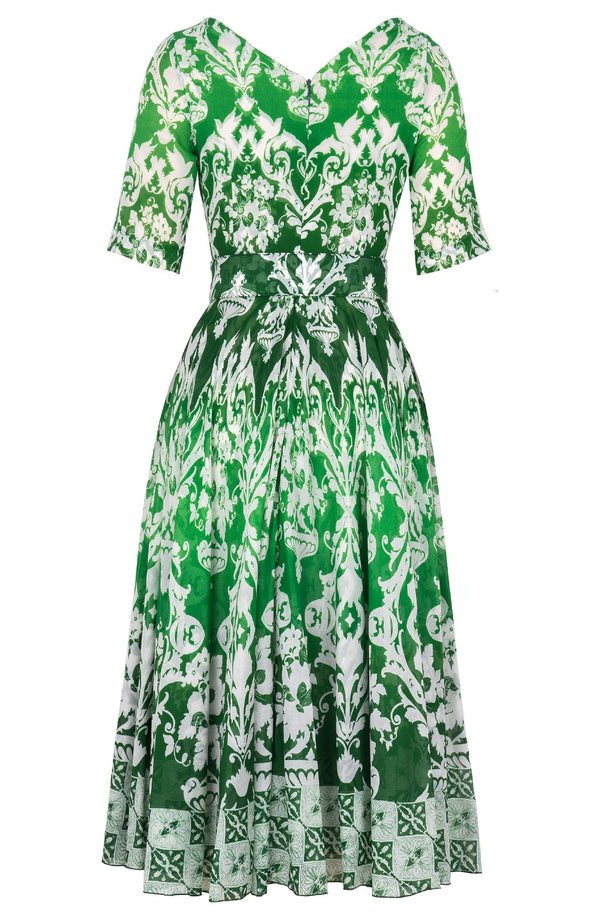 Vivien Dress V Neck 1/2 Sleeve Midi Length Cotton Musola (Impero Ombre)