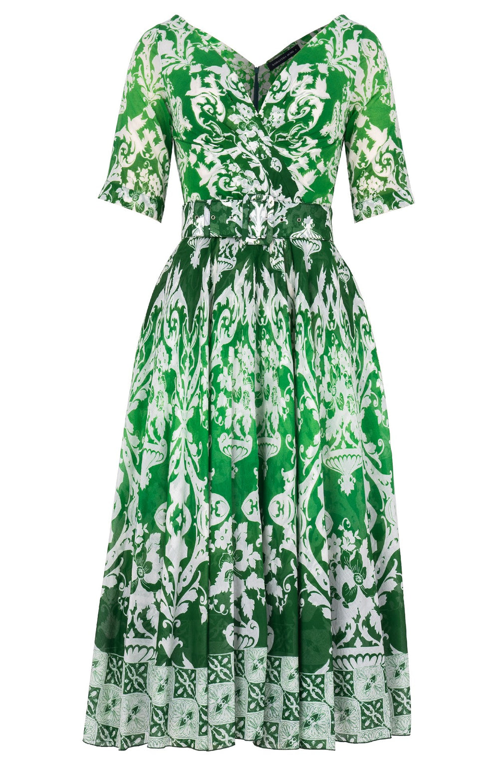 Vivien Dress V Neck 1/2 Sleeve Midi Length Cotton Musola (Impero Ombre)