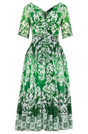 Vivien Dress V Neck 1/2 Sleeve Midi Length Cotton Musola (Impero Ombre)