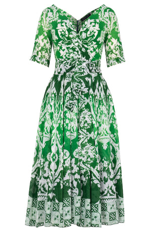 Vivien Dress V Neck 1/2 Sleeve Midi Length Cotton Musola (Impero Ombre)