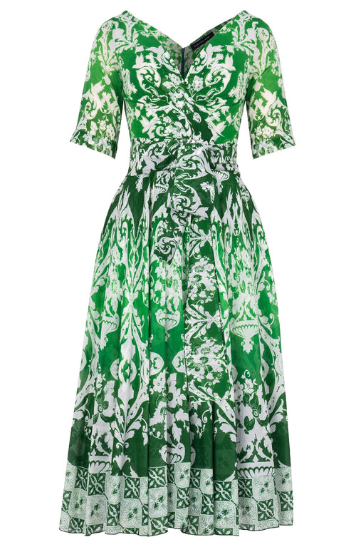 Vivien Dress V Neck 1/2 Sleeve Midi Length Cotton Musola (Impero Ombre)