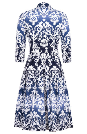 Audrey Dress #1 Shirt Collar 3/4 Sleeve Long Length Cotton Stretch (Impero Ombre)
