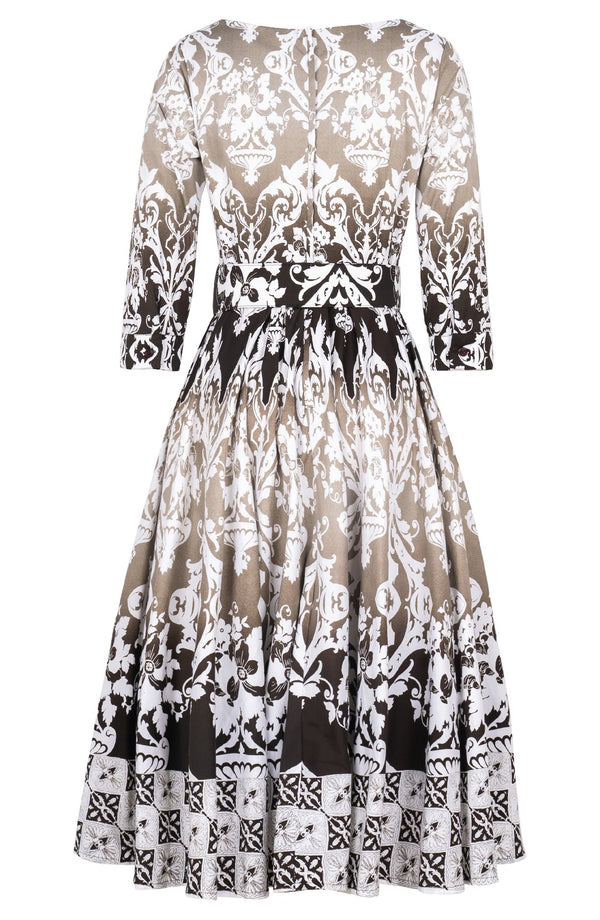 Abelia Dress Boat Neck 3/4 Sleeve Midi Length Cotton Stretch (Impero Ombre)