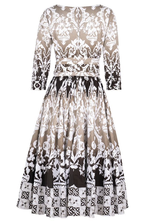 Abelia Dress Boat Neck 3/4 Sleeve Midi Length Cotton Stretch (Impero Ombre)