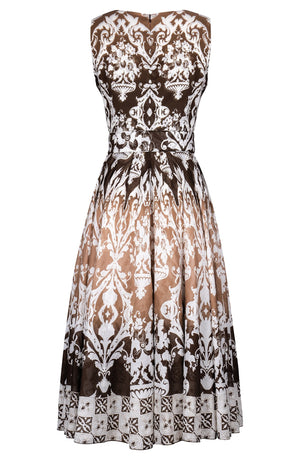 Abelia Dress Open V Neck Sleeveless Tea Length Cotton Musola (Impero Ombre)