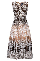 Abelia Dress Open V Neck Sleeveless Tea Length Cotton Musola (Impero Ombre)