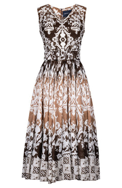 Abelia Dress Open V Neck Sleeveless Tea Length Cotton Musola (Impero Ombre)