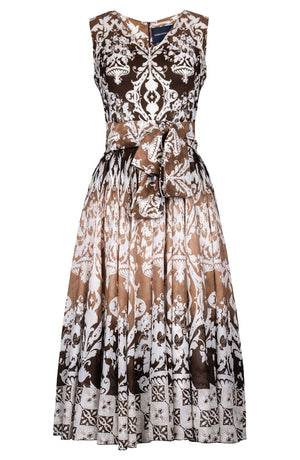 Abelia Dress Open V Neck Sleeveless Tea Length Cotton Musola (Impero Ombre)