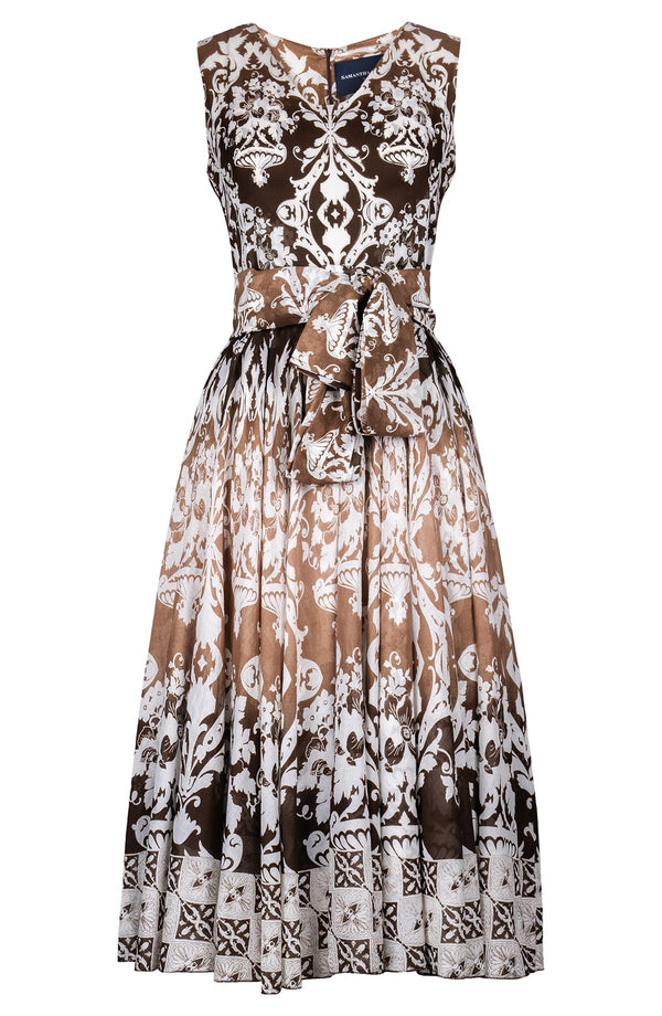 Abelia Dress Open V Neck Sleeveless Tea Length Cotton Musola (Impero Ombre)