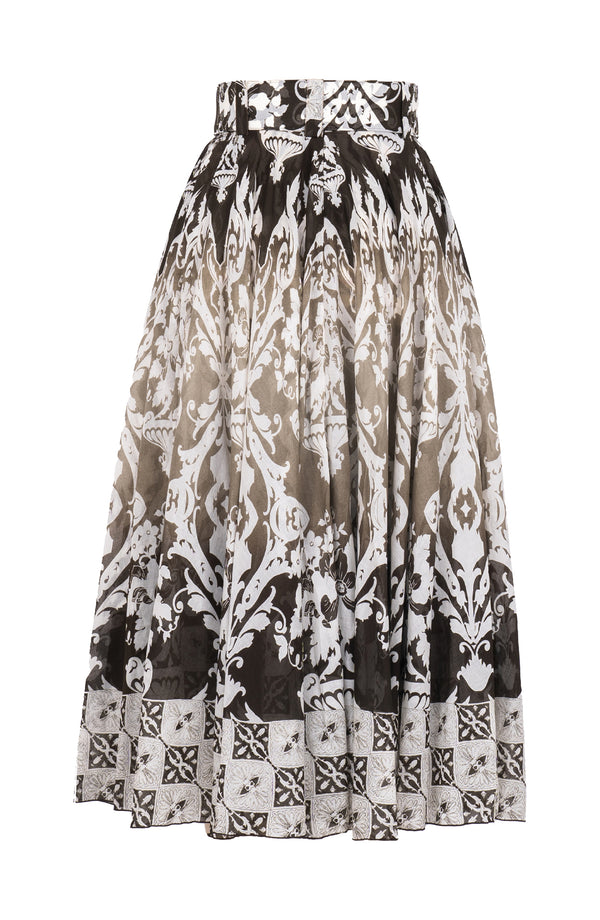 Aster Skirt #1 with Belt Midi Length Cotton Musola (Impero Ombre)