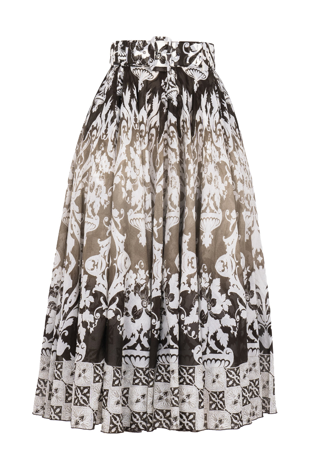 Aster Skirt #1 with Belt Midi Length Cotton Musola (Impero Ombre)