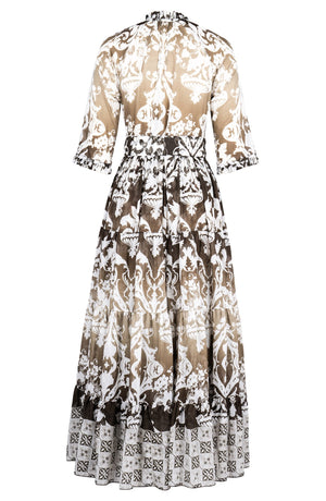 Eva Dress Crew Neck 3/4 Sleeve Maxi Length Cotton Musola (Impero Ombre)