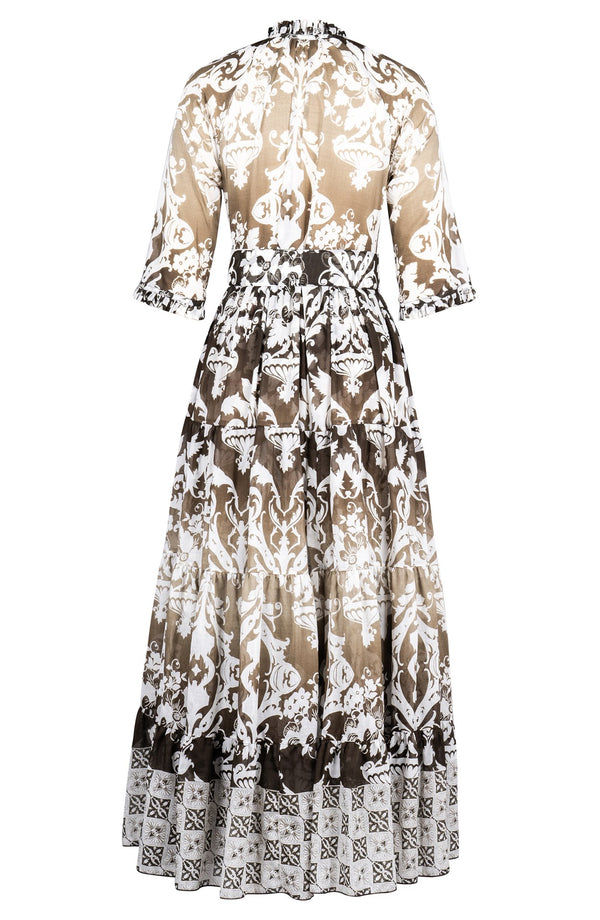 Eva Dress Crew Neck 3/4 Sleeve Maxi Length Cotton Musola (Impero Ombre)
