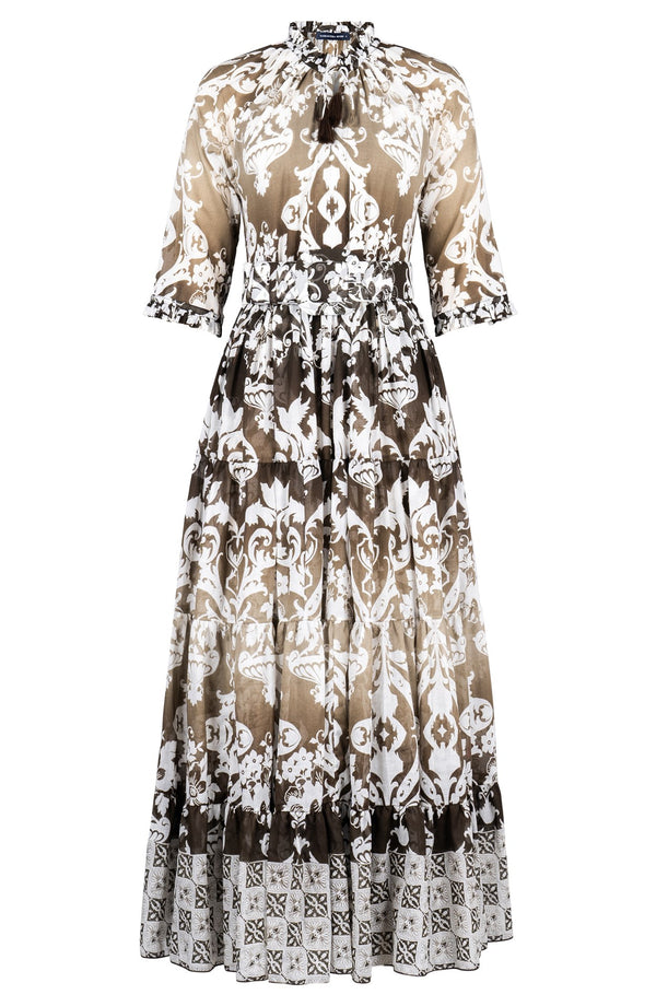 Eva Dress Crew Neck 3/4 Sleeve Maxi Length Cotton Musola (Impero Ombre)