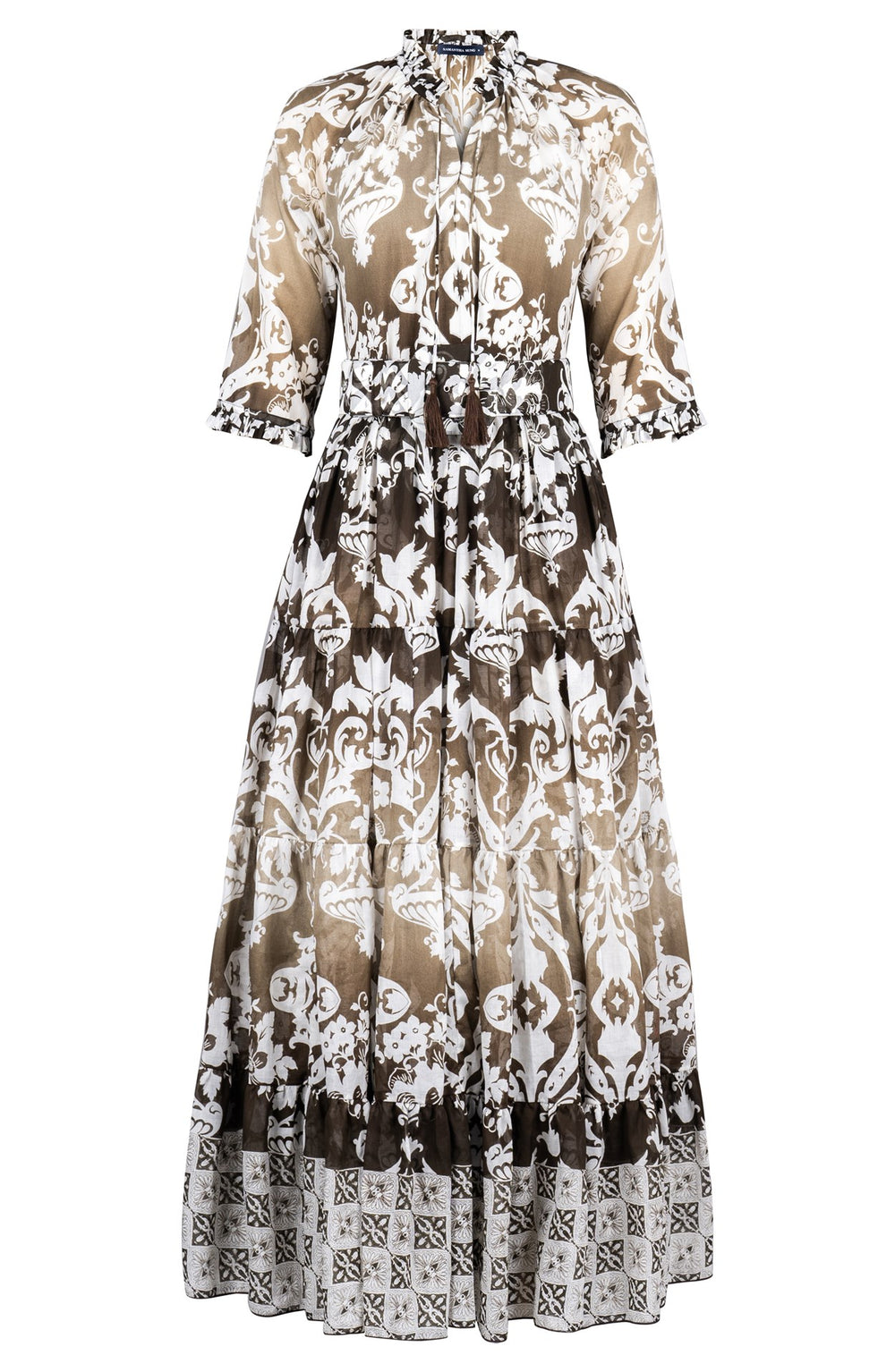 Eva Dress Crew Neck 3/4 Sleeve Maxi Length Cotton Musola (Impero Ombre)