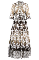 Eva Dress Crew Neck 3/4 Sleeve Maxi Length Cotton Musola (Impero Ombre)