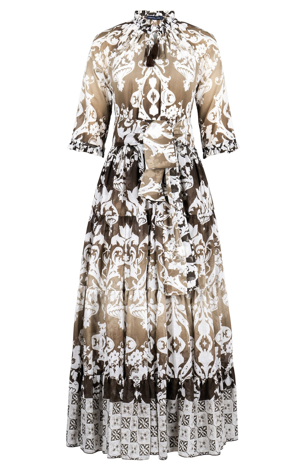 Eva Dress Crew Neck 3/4 Sleeve Maxi Length Cotton Musola (Impero Ombre)