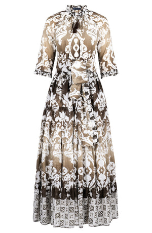 Eva Dress Crew Neck 3/4 Sleeve Maxi Length Cotton Musola (Impero Ombre)