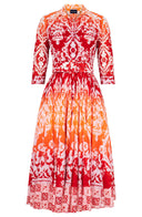 Aster Dress Shirt Collar 3/4 Sleeve Midi Length Cotton Musola (Impero Ombre)