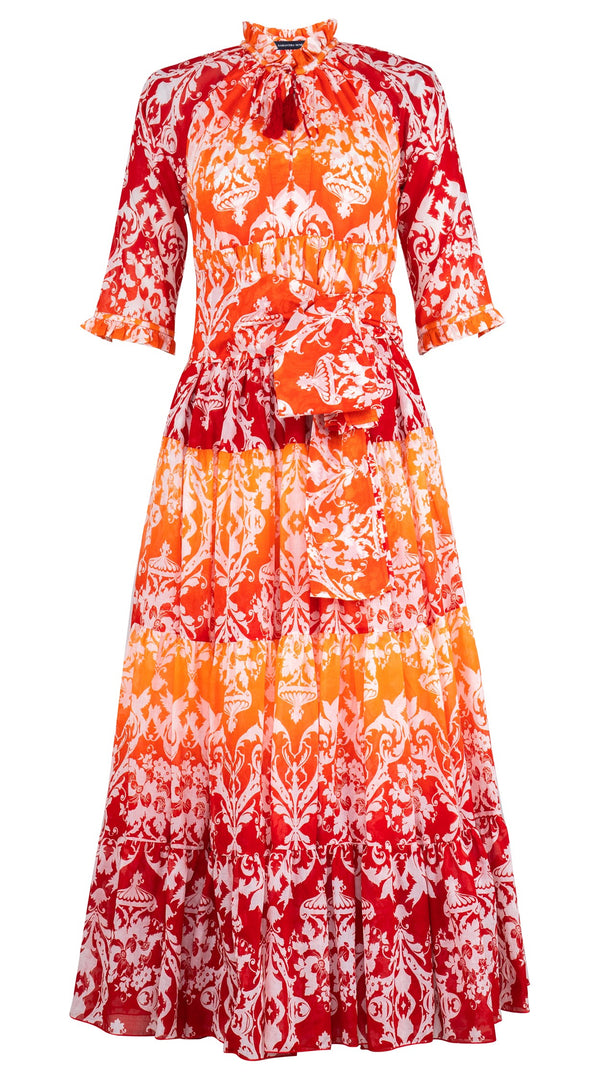 Eden Dress Crew Neck 3/4 Sleeve Maxi Length Cotton Musola (Impero Ombre)