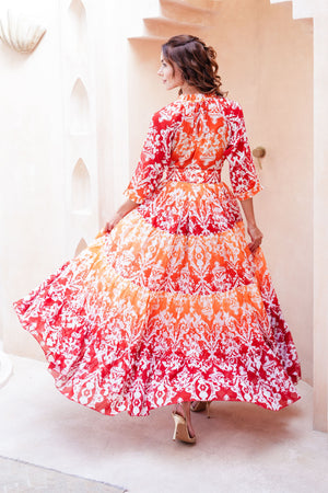 Eden Dress Crew Neck 3/4 Sleeve Maxi Length Cotton Musola (Impero Ombre)