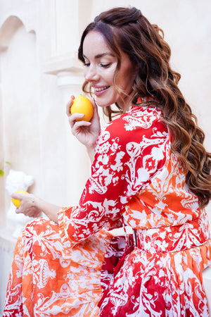 Eden Dress Crew Neck 3/4 Sleeve Maxi Length Cotton Musola (Impero Ombre)