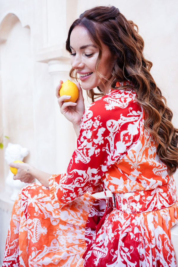 Eden Dress Crew Neck 3/4 Sleeve Maxi Length Cotton Musola (Impero Ombre)