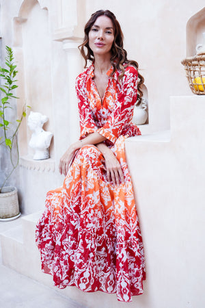 Eden Dress Crew Neck 3/4 Sleeve Maxi Length Cotton Musola (Impero Ombre)