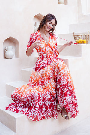 Eden Dress Crew Neck 3/4 Sleeve Maxi Length Cotton Musola (Impero Ombre)