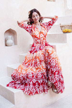 Eden Dress Crew Neck 3/4 Sleeve Maxi Length Cotton Musola (Impero Ombre)