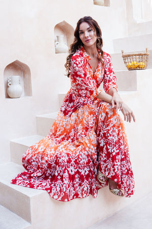 Eden Dress Crew Neck 3/4 Sleeve Maxi Length Cotton Musola (Impero Ombre)