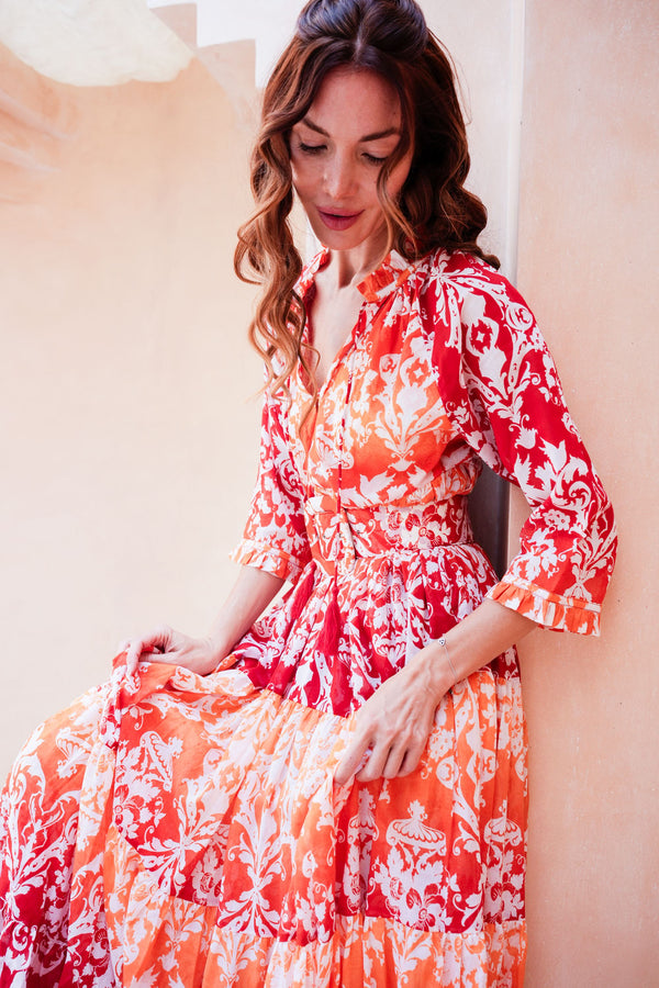 Eden Dress Crew Neck 3/4 Sleeve Maxi Length Cotton Musola (Impero Ombre)