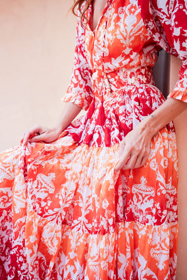 Eden Dress Crew Neck 3/4 Sleeve Maxi Length Cotton Musola (Impero Ombre)