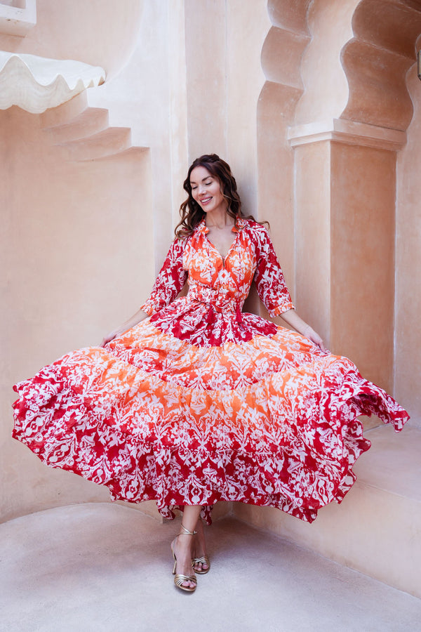 Eden Dress Crew Neck 3/4 Sleeve Maxi Length Cotton Musola (Impero Ombre)