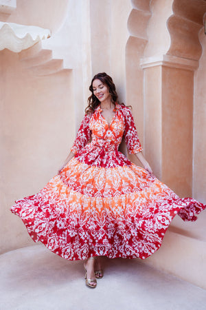 Eden Dress Crew Neck 3/4 Sleeve Maxi Length Cotton Musola (Impero Ombre)