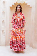 Eden Dress Crew Neck 3/4 Sleeve Maxi Length Cotton Musola (Impero Ombre)