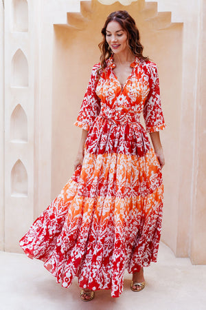 Eden Dress Crew Neck 3/4 Sleeve Maxi Length Cotton Musola (Impero Ombre)