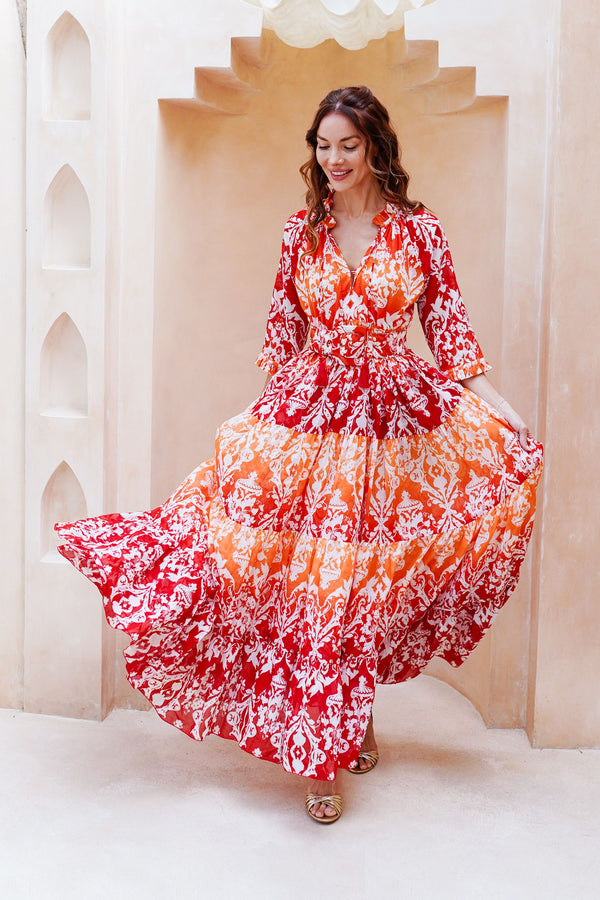 Eden Dress Crew Neck 3/4 Sleeve Maxi Length Cotton Musola (Impero Ombre)