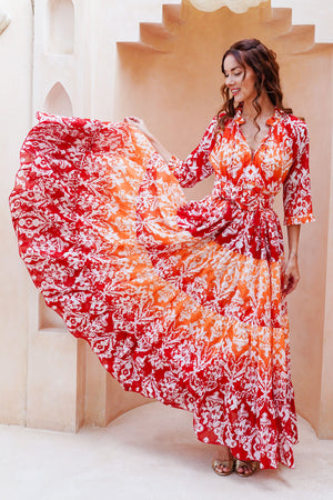 Eden Dress Crew Neck 3/4 Sleeve Maxi Length Cotton Musola (Impero Ombre)