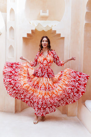 Eden Dress Crew Neck 3/4 Sleeve Maxi Length Cotton Musola (Impero Ombre)