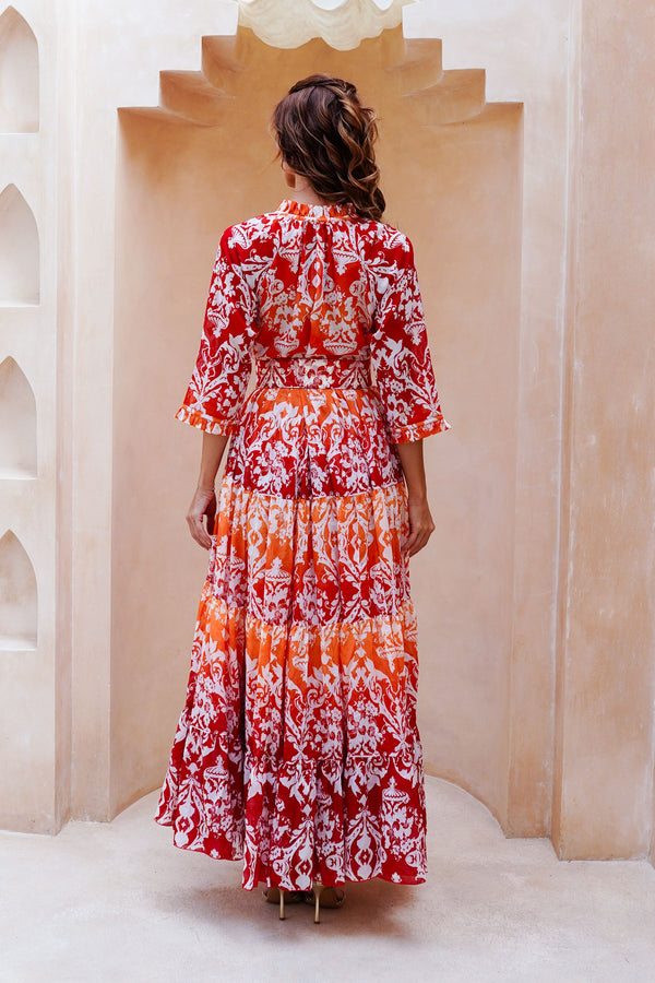 Eden Dress Crew Neck 3/4 Sleeve Maxi Length Cotton Musola (Impero Ombre)