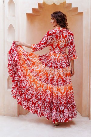 Eden Dress Crew Neck 3/4 Sleeve Maxi Length Cotton Musola (Impero Ombre)