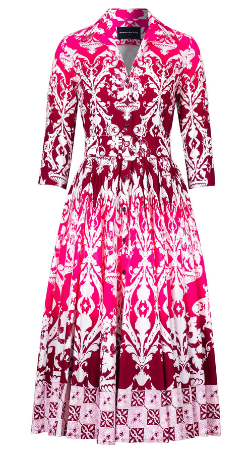 Abelia Dress Shirt Collar 3/4 Sleeve Midi Length Cotton Stretch (Impero Ombre)