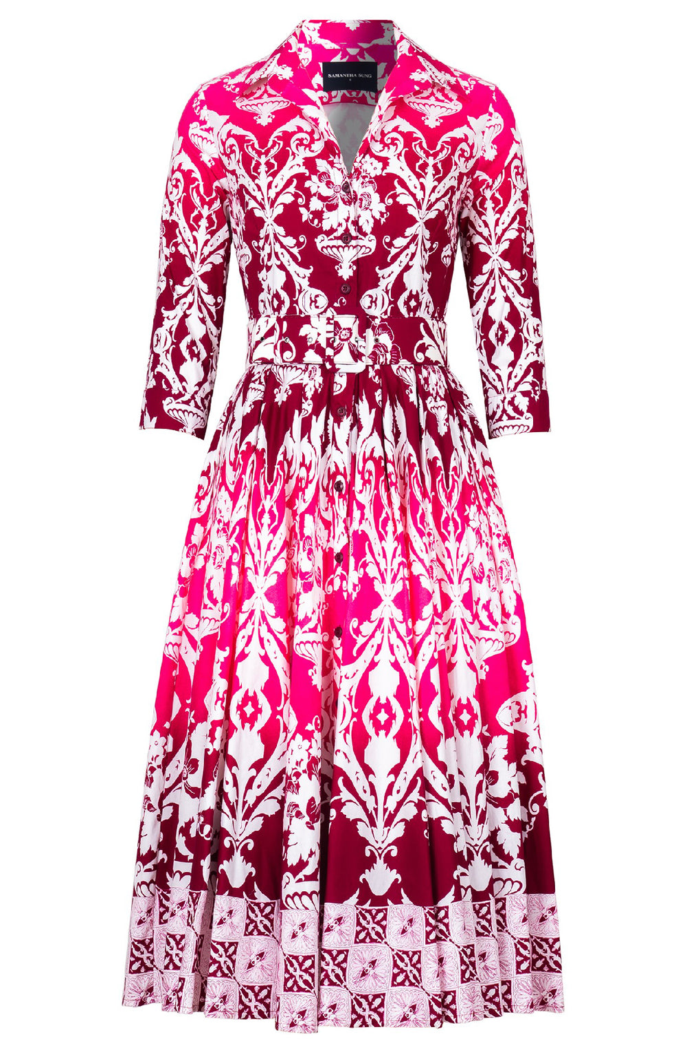 Abelia Dress Shirt Collar 3/4 Sleeve Midi Length Cotton Stretch (Impero Ombre)