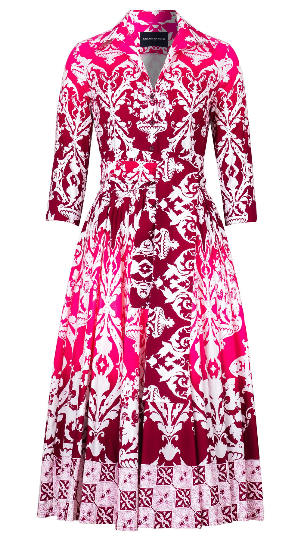 Abelia Dress Shirt Collar 3/4 Sleeve Midi Length Cotton Stretch (Impero Ombre)