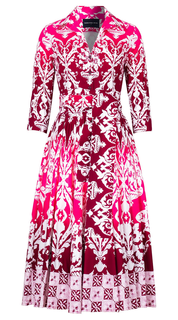 Abelia Dress Shirt Collar 3/4 Sleeve Midi Length Cotton Stretch (Impero Ombre)